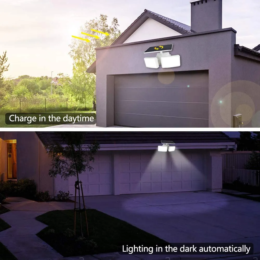 Depuley 2-Head LED Solar Security Lights Outdoor Motion Sensor, 6000K Flood PIR Light, Waterproof Solar Powered Durable Wall Lights Outside for Garden Garage Yard Pathway, 300° Angle Adjustable, White