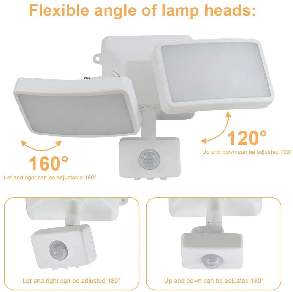 Depuley 20W LED PIR Security Light with Motion Sensor, Waterproof IP65, Daylight White, 1600LM, Outdoor Twin Security LED Flood Light, Porch Spotlights Ideal for Yard, Garage, Porch, Parking Lot