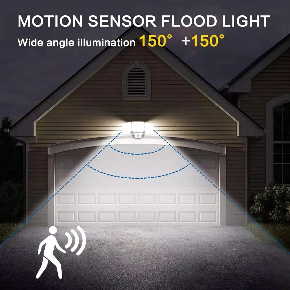 Depuley 35W Plug-In Motion Sensor Light Outdoor, Exterior LED Security Lights Fixture with 3 Adjustable Heads, Detector Flood Light for Garage Yard Porch Patio IP65 Waterproof, 6500K