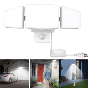 Depuley 35W Plug-In Motion Sensor Light Outdoor, Exterior LED Security Lights Fixture with 3 Adjustable Heads, Detector Flood Light for Garage Yard Porch Patio IP65 Waterproof, 6500K