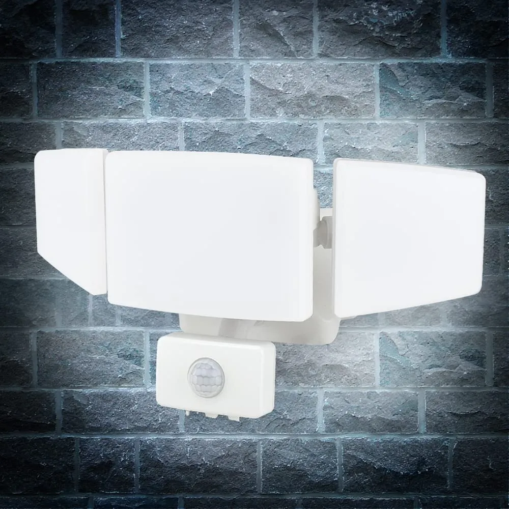 Depuley 35W Plug-In Motion Sensor Light Outdoor, Exterior LED Security Lights Fixture with 3 Adjustable Heads, Detector Flood Light for Garage Yard Porch Patio IP65 Waterproof, 6500K