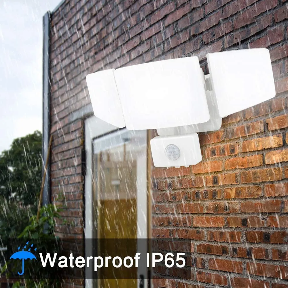 Depuley 35W Plug-In Motion Sensor Light Outdoor, Exterior LED Security Lights Fixture with 3 Adjustable Heads, Detector Flood Light for Garage Yard Porch Patio IP65 Waterproof, 6500K