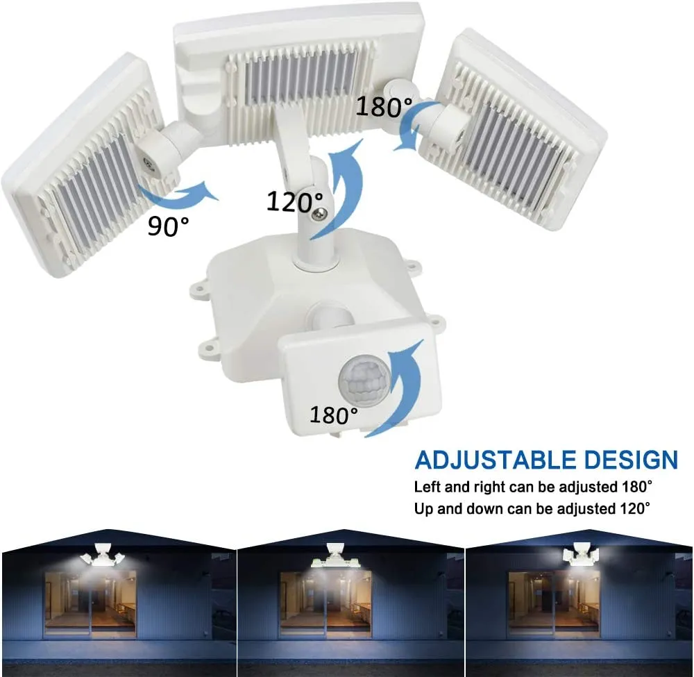 Depuley 35W Plug-In Motion Sensor Light Outdoor, Exterior LED Security Lights Fixture with 3 Adjustable Heads, Detector Flood Light for Garage Yard Porch Patio IP65 Waterproof, 6500K