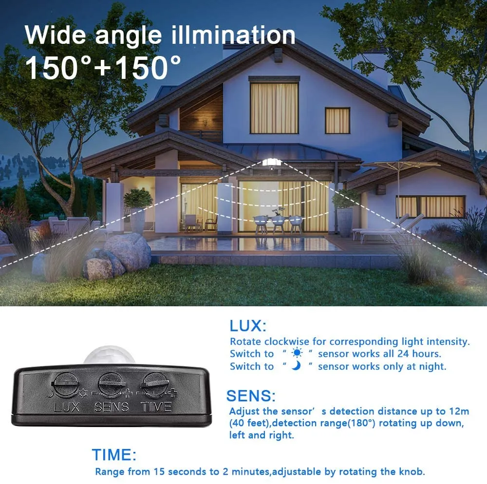 Depuley 35W Plug in Motion Sensor Light Outdoor, LED Motion Security Lights with 3 Adjustable Heads, IP65 Waterproof Exterior Detected Flood Light for Garage, Yard, Porch, Patio, 6500k