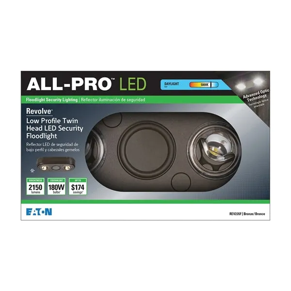 Eaton Lighting All-Pro REVOLVE Series REV235F Flood Light, 120 V, 26.7 W, LED Lamp, 2150 Lumens Lumens, Aluminum Fixture
