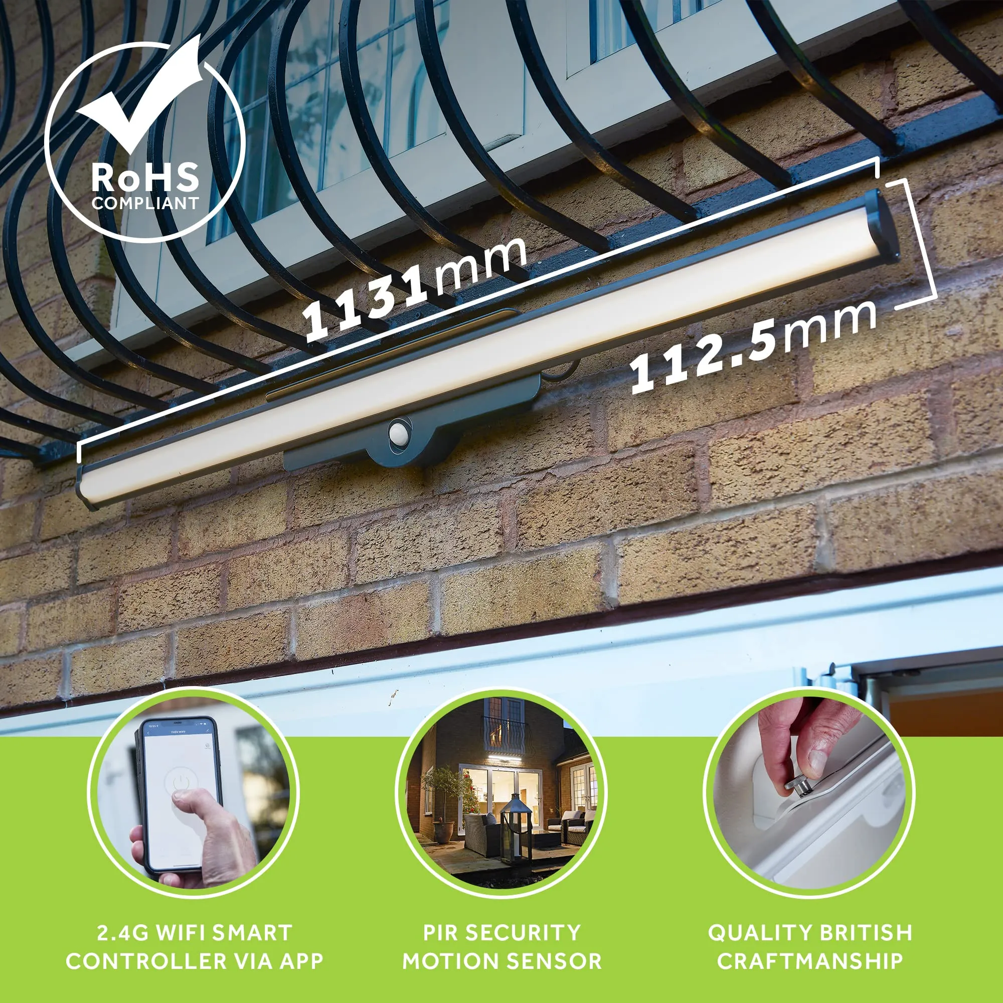 Elevate Your Outdoors with Smart WiFi Decking Lights: Mains Powered, Motion Sensor, 20W, IP65 Waterproof, UK-Made Patio Lights - Grey [Energy Class A ]