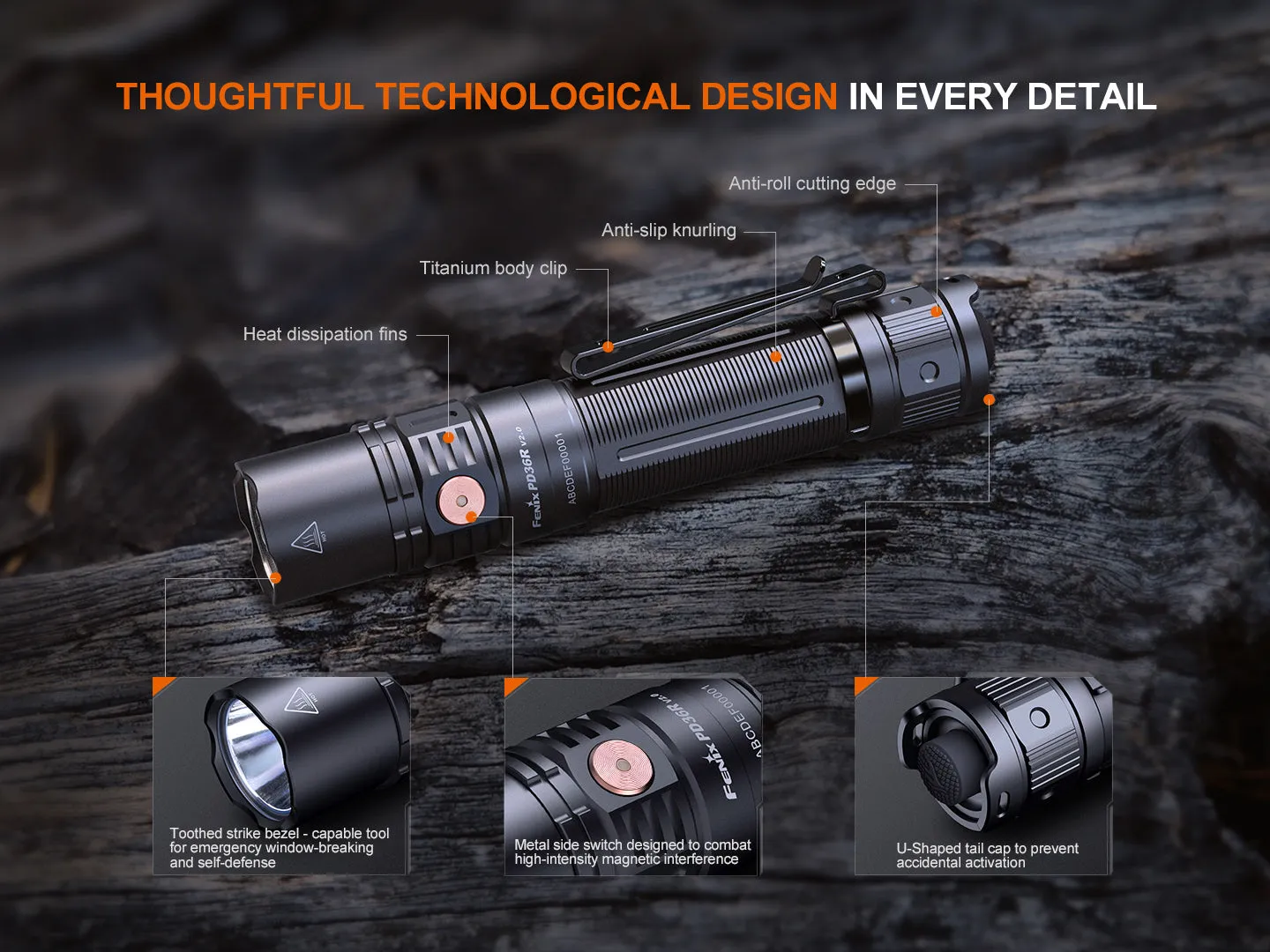 Fenix PD36R V2 Tactical LED Flashlight - Tan Camo Cerakote Finish