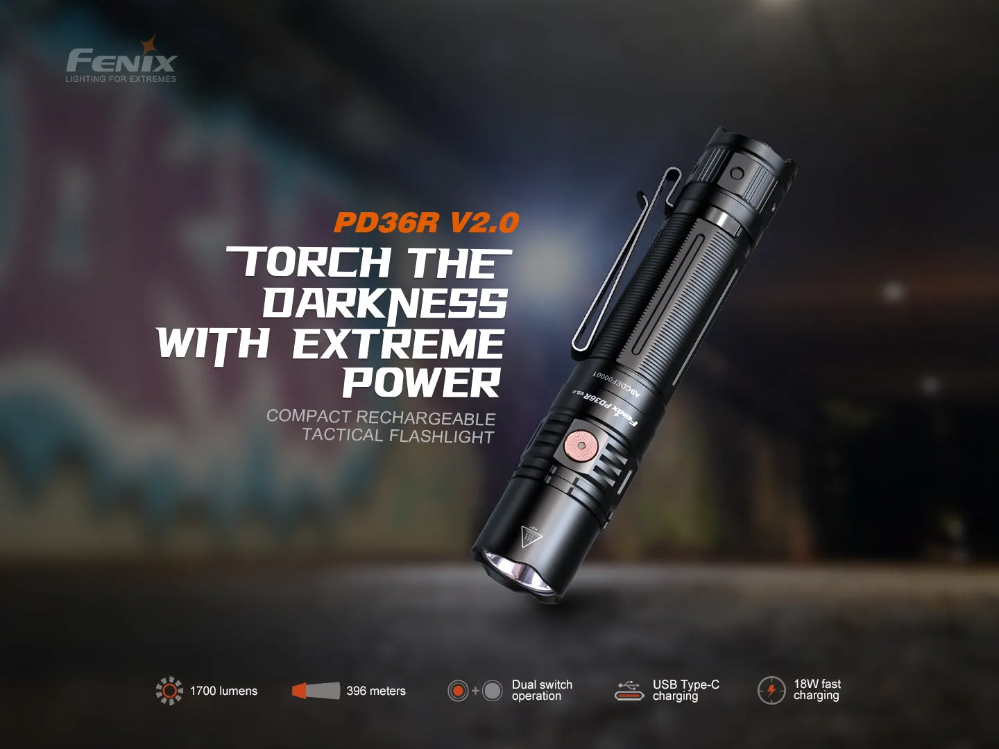 Fenix PD36R V2 Tactical LED Flashlight - White Camo Cerakote Finish