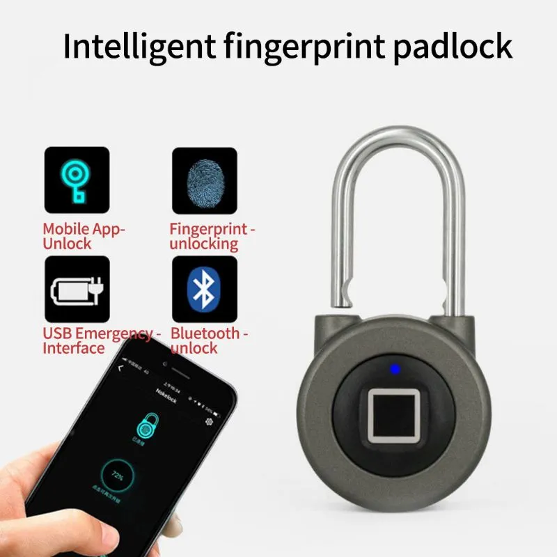 Fingerprint Intelligent Electric Lock Waterproof APP Bluetooth Padlock Keyless Smart Lock Secure Door Locks Anti-theft