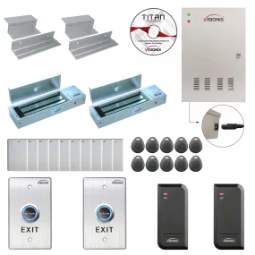 FPC-6136 Two Doors Access Control For In Swing Door Electric 1200lbs Mag Lock Time Attendance TCP/IP Wiegand Controller Box, Black Indoor/Outdoor Card Reader, Software   20,000 Users Kit