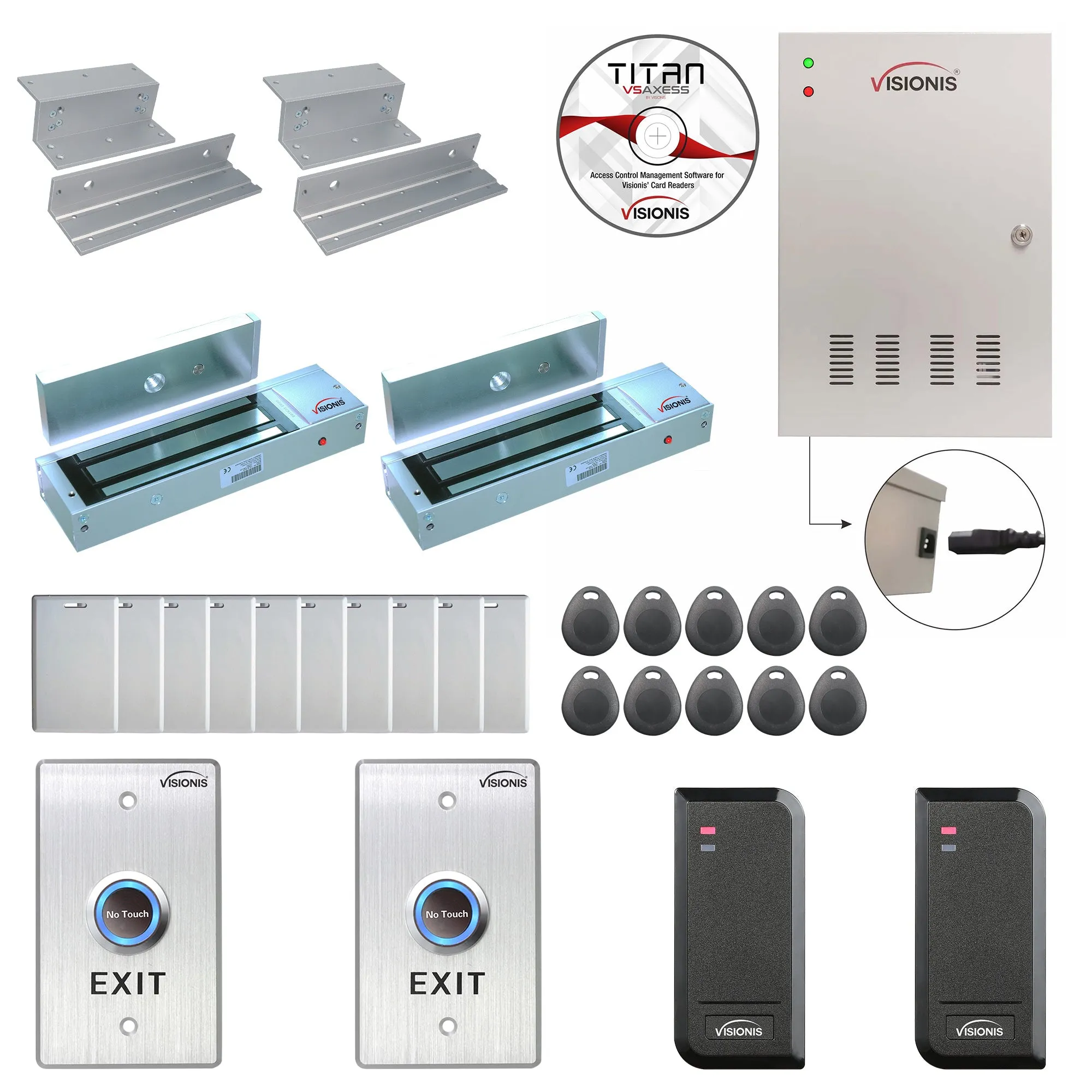 FPC-6136 Two Doors Access Control For In Swing Door Electric 1200lbs Mag Lock Time Attendance TCP/IP Wiegand Controller Box, Black Indoor/Outdoor Card Reader, Software   20,000 Users Kit