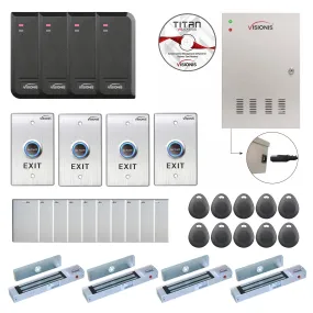 FPC-6203 Four Doors Access Control, Outswing Door 300lbs Electromagnetic Lock Controller Box, Indoor/Outdoor Card Reader   Software Included   20,000 Users Kit