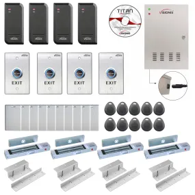 FPC-6204 Four Doors Access Control TCP / IP Wiegand For In Swing Door Electric 300lbs Mag Lock Controller Box   Indoor/Outdoor Waterproof Card Reader, Software Included   20000 Users Kit