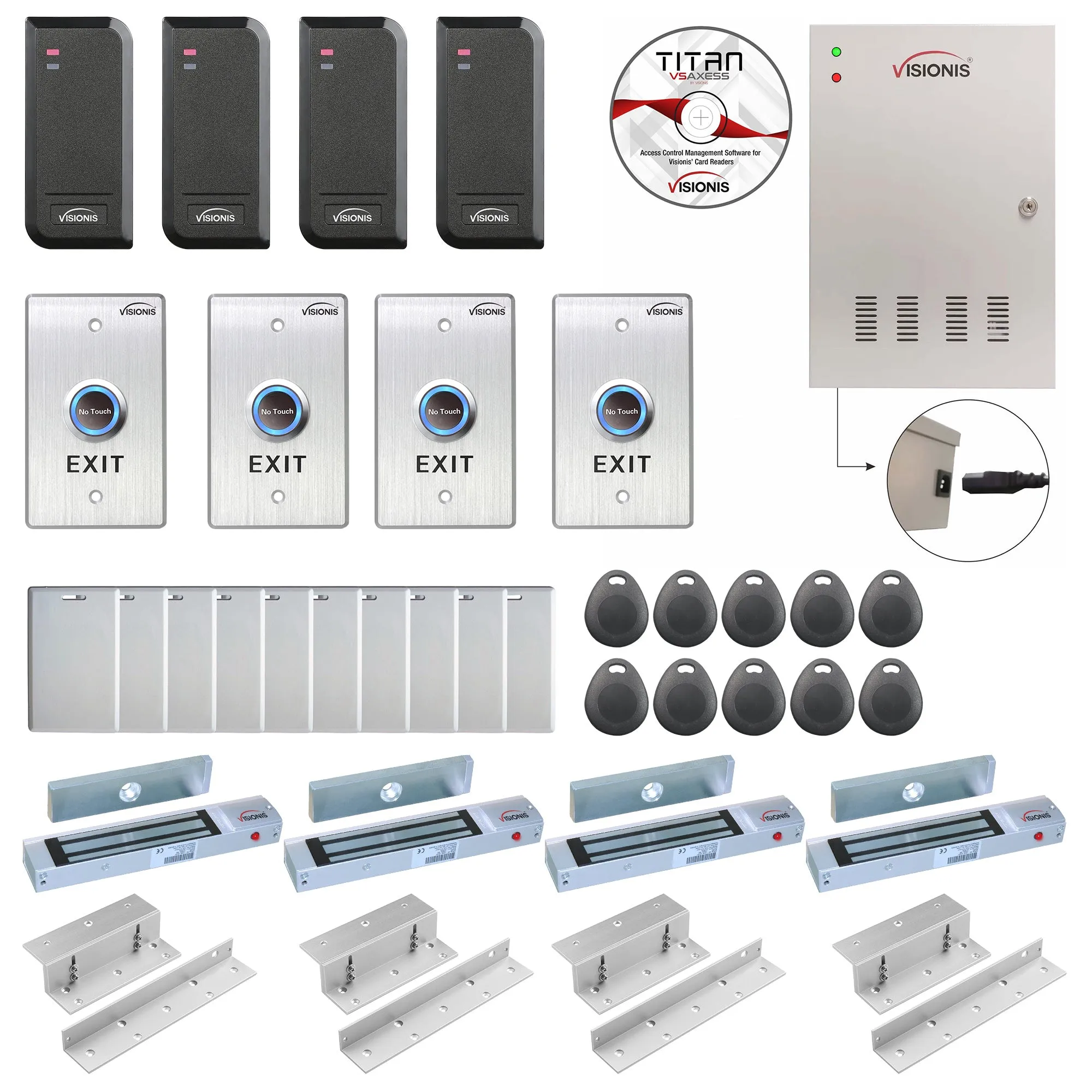FPC-6204 Four Doors Access Control TCP / IP Wiegand For In Swing Door Electric 300lbs Mag Lock Controller Box   Indoor/Outdoor Waterproof Card Reader, Software Included   20000 Users Kit