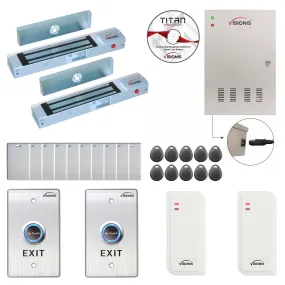 FPC-6477 Two Doors Access Control For Out Swing Door Electric 300lbs Mag Lock Time Attendance TCP/IP   Power Supply   White Indoor/Outdoor Card Reader   Software Included   20,000 Users Kit