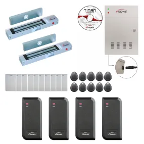 FPC-8526 Two Doors Access Control Out Swing Door 300lbs Mag Lock Time Attendance   Entry And Exit Card Readers For Indoor/Outdoor Use   Software Included   20,000 Users Kit