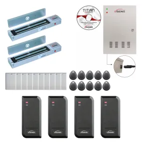 FPC-8527 Two Doors Access Control Out Swing Door 600lbs Mag Lock Time Attendance   Entry And Exit Card Readers For Indoor/Outdoor Use   Software Included   20,000 Users Kit
