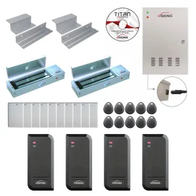 FPC-8531 Two Doors Access Control In Swing Door 1200lbs Mag Lock Time Attendance   Entry And Exit Card Readers For Indoor/Outdoor Use   Software Included   20,000 Users Kit