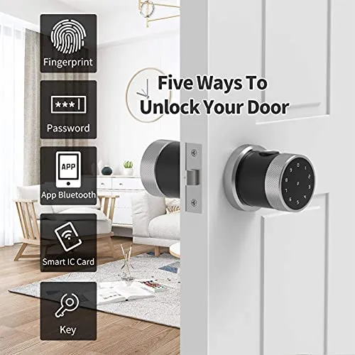 Geek Smart Door Lock - Keyless Fingerprint and Touchscreen Digital Door Lock, Secure Bluetooth, Easy Install, Great for Airbnb, Hotels and Offices, Homes, Apartments, Silver(Upgraded 3.0)