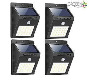 Groeien® Waterproof Bright Solar Wireless Security Motion Sensor 20 LED Night Light for Outdoor/Garden Wall (Black)(pack of 4)