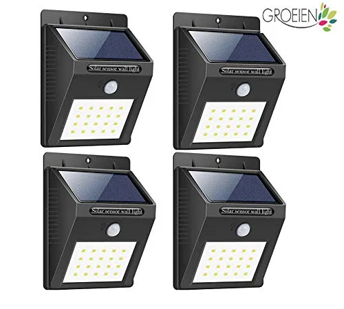 Groeien® Waterproof Bright Solar Wireless Security Motion Sensor 20 LED Night Light for Outdoor/Garden Wall (Black)(pack of 4)