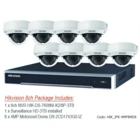 Hikvision 4MP IP 8 channel NVR & 8 x IP67 Outdoor IP Motorised vari-focal lens Dome Cameras CCTV Bundle Kit with 3TB Surveillance HDD