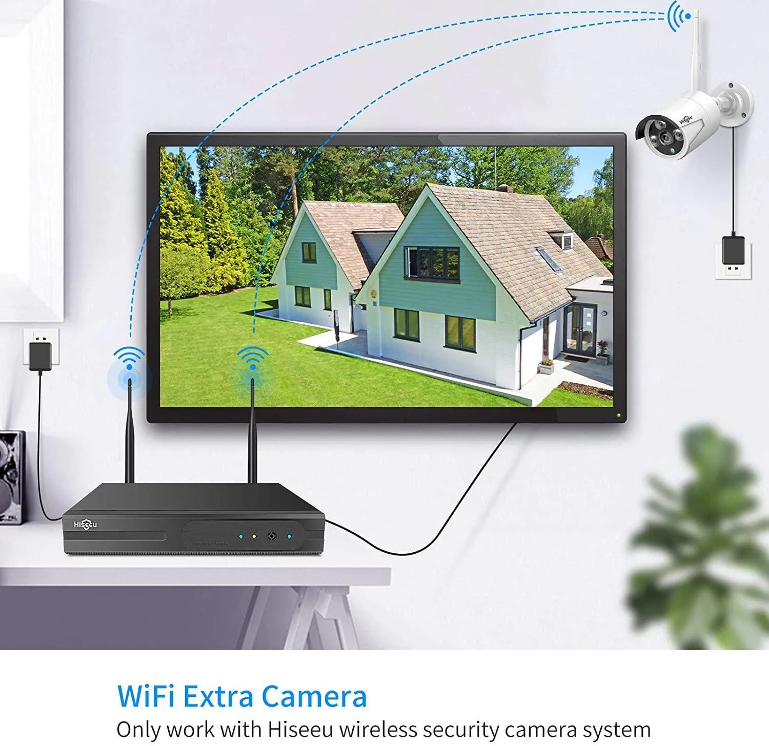 Hiseeu 3MP Outdoor Wifi Wireless Security Camera System, Waterproof Outdoor Indoor 3.6mm Lens IR Cut Day & Night Vision with Power Adapter, Compatible 10CH Wireless Security Camera System For Home