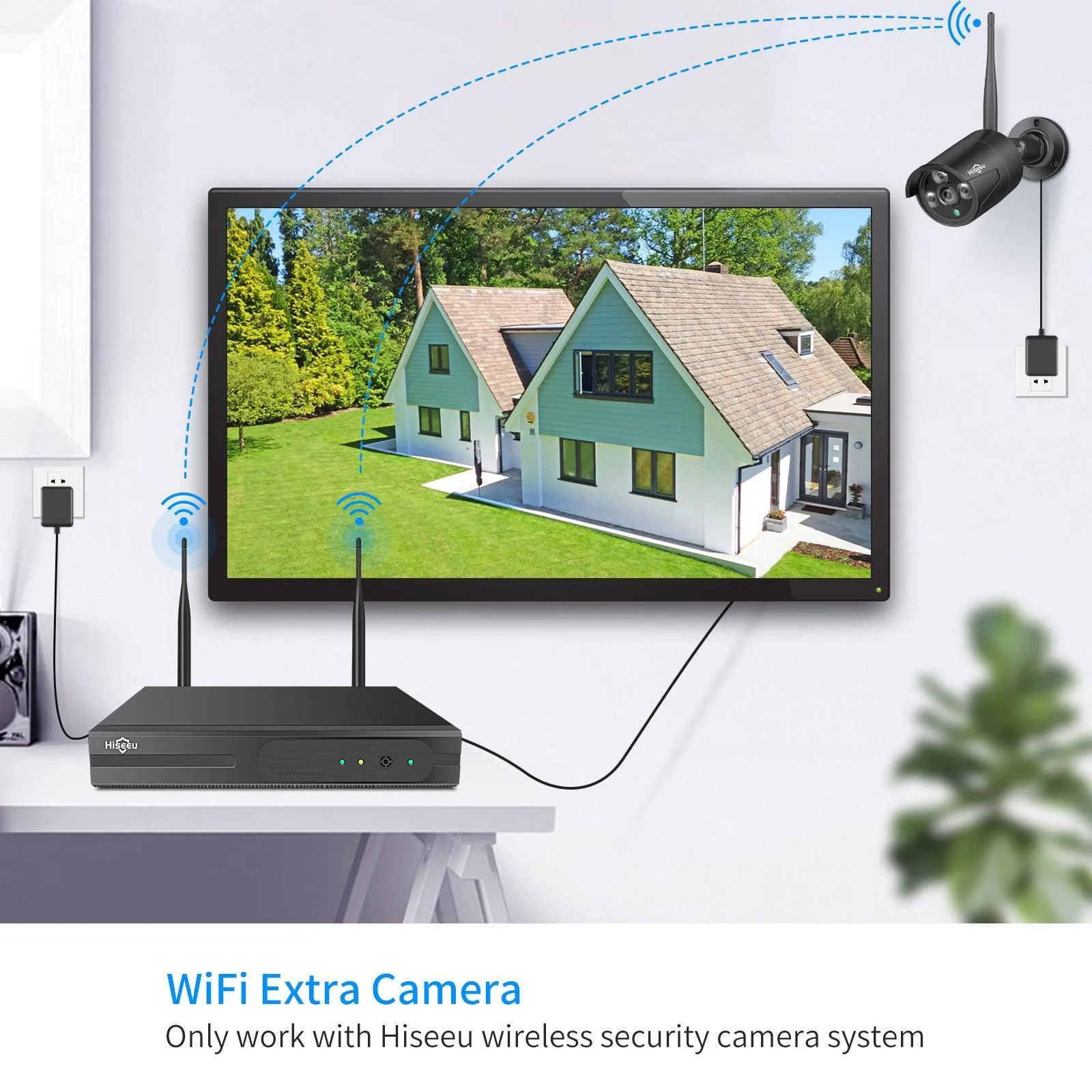 Hiseeu Camera Add on 3MP 5MP Outdoor Wireless Security Camera, Waterproof Outdoor Indoor 3.6mm Lens IR Cut Day & Night Vision with Power Adapter, Compatible 10CH Wireless Security Camera System