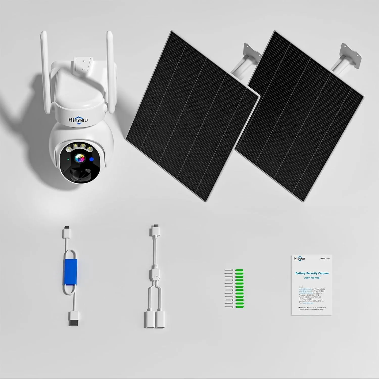 Hiseeu Solar Camera Outdoor, 4MP Wireless Battery Camera, PTZ 360° View, PIR Motion Detection, Color Night Vision, IP66, 2-Way Audio, 2.4G WiFi, No Monthly Fee