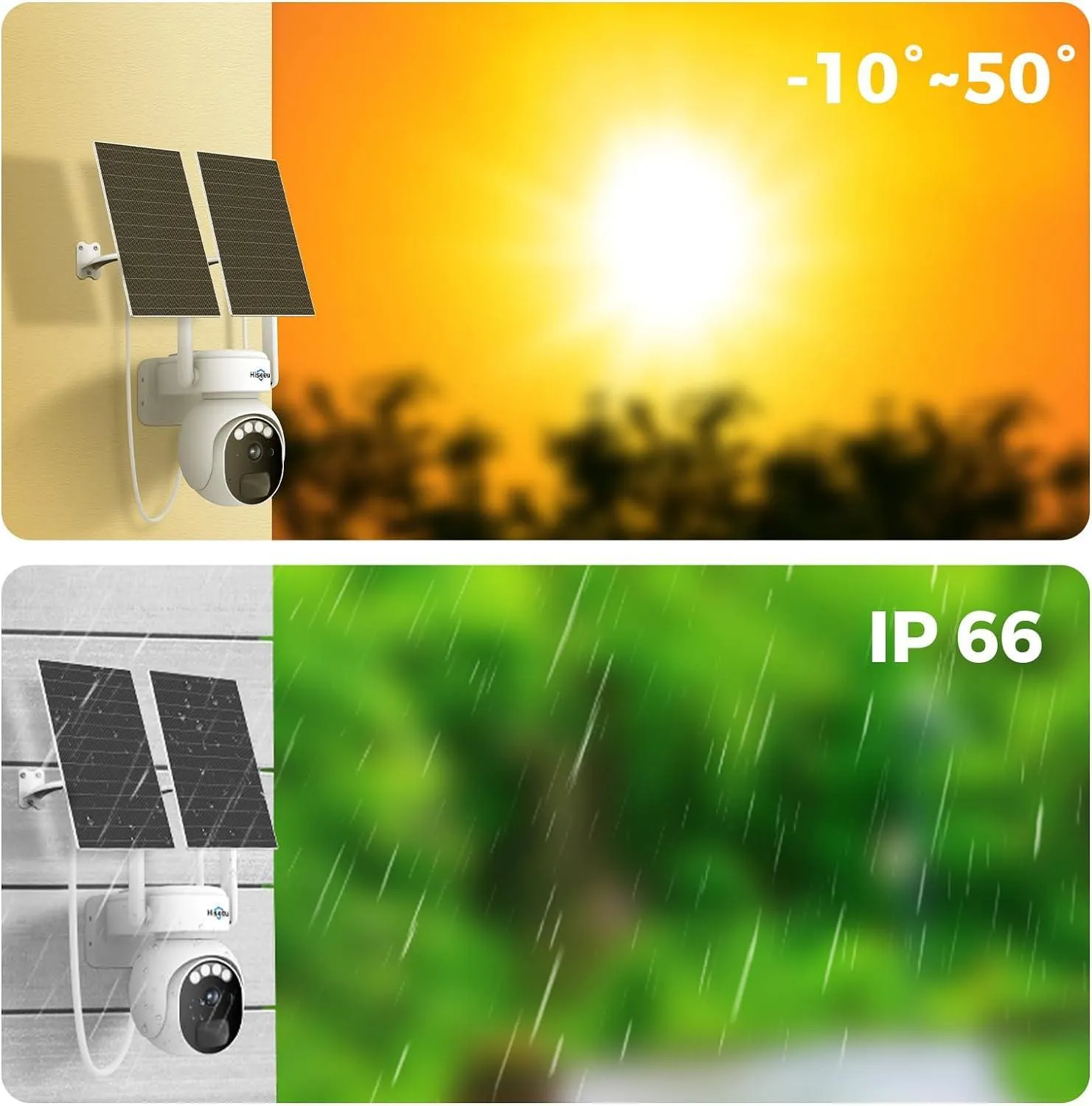 Hiseeu Solar Camera Outdoor, 4MP Wireless Battery Camera, PTZ 360° View, PIR Motion Detection, Color Night Vision, IP66, 2-Way Audio, 2.4G WiFi, No Monthly Fee