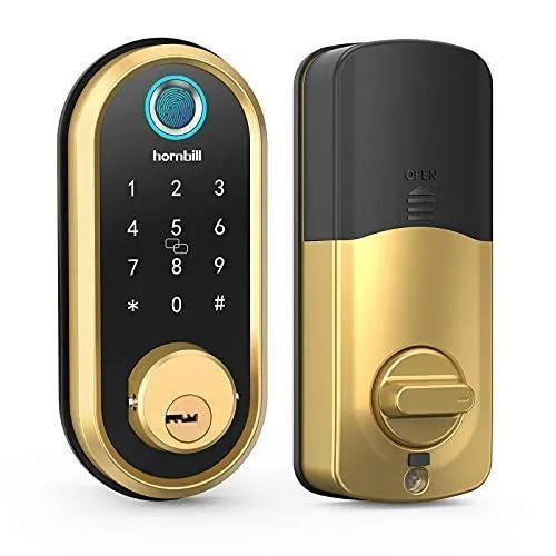 hornbill Smart Lock Deadbolt, Fingerprint Door Lock with Touchscreen Keypad, Bluetooth Electronic Keyless Entry Door Lock, Featuring Auto Lock, APP Control, Works with Alexa, Google Assistant