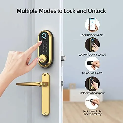hornbill Smart Lock Deadbolt, Fingerprint Door Lock with Touchscreen Keypad, Bluetooth Electronic Keyless Entry Door Lock, Featuring Auto Lock, APP Control, Works with Alexa, Google Assistant