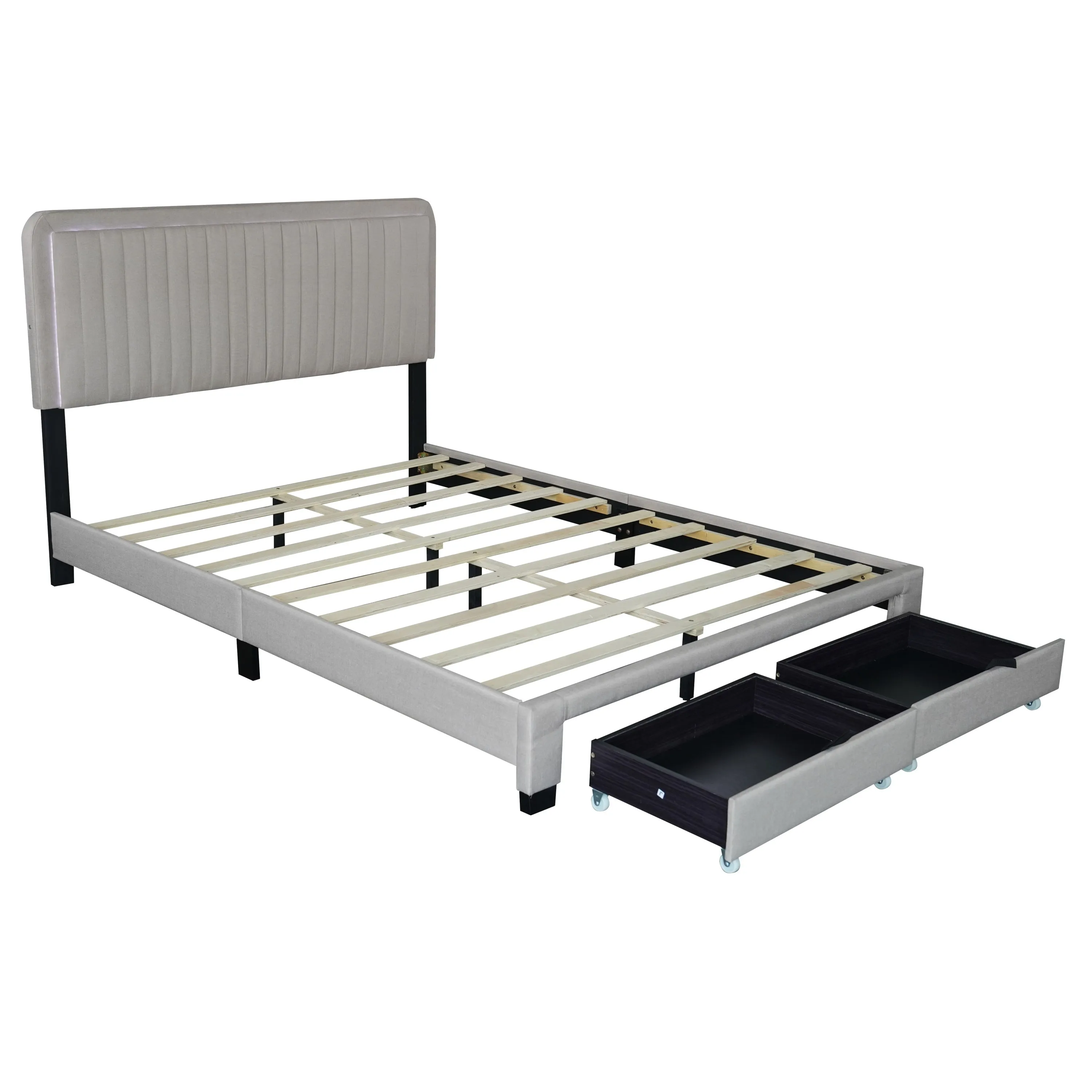 Huka Queen Size Platform Bed with Adjustable Height - Beige