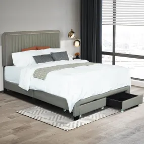 Huka Queen Size Platform Bed with Adjustable Height - Stone Gray