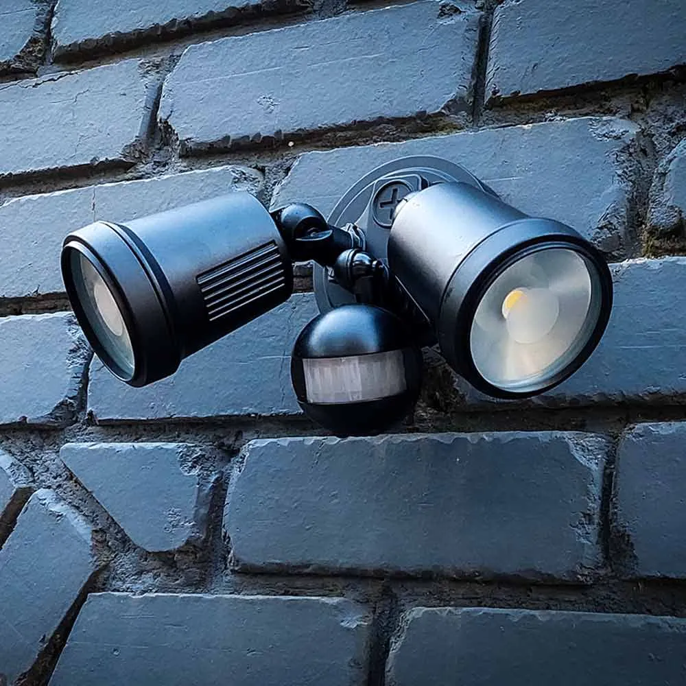 Hunter Twin LED Flood Light CCT with Sensor 22w in White or Black