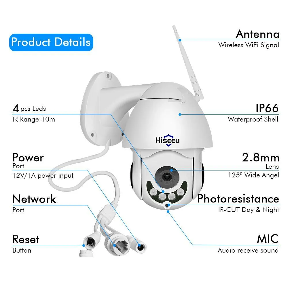 IX-EYE™ 1080P  HD WiFi Outdoor weatherproof PTZ  Security  Camera
