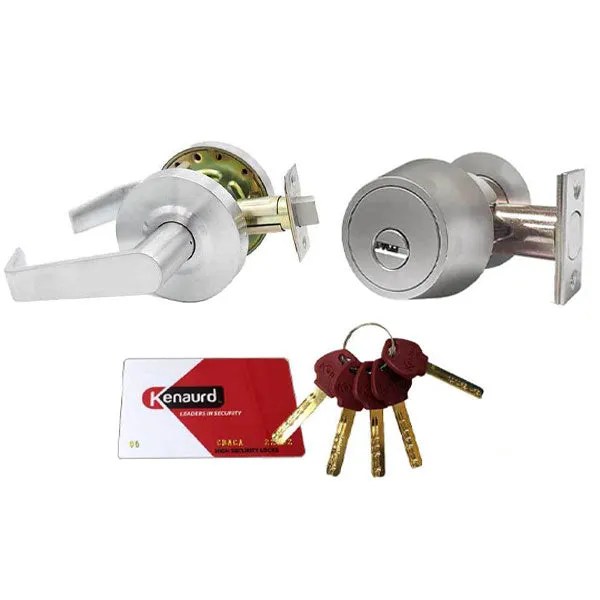 Key Controlled - Commercial Lever & Deadbolt Lockset Combo Bundle - 26D Satin Chrome