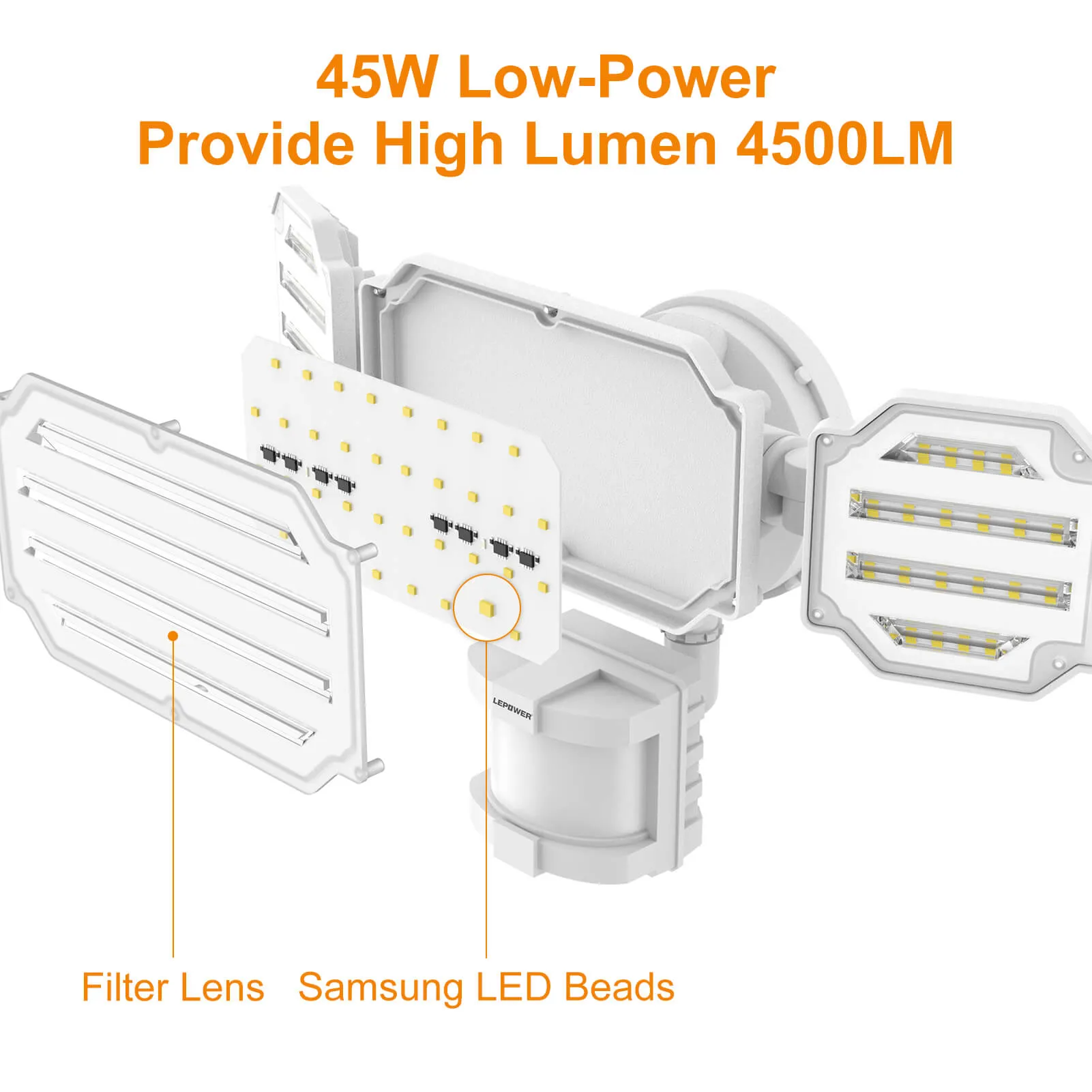 Lepower-tec 48W Motion Detection Security Lights Adjustable 5200lm