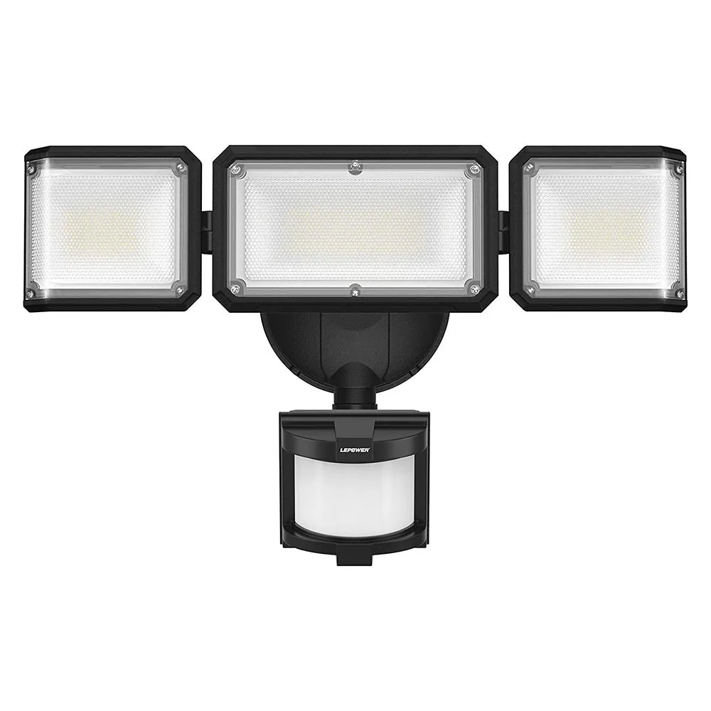 Lepower-tec Dusk To Dawn Flood Light with Motion Sensor & 3 Lighting Heads 45W 4800LM