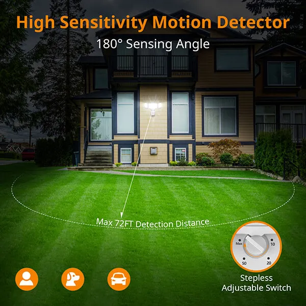 Lepower-tec Dusk To Dawn Flood Light with Motion Sensor & 3 Lighting Heads 45W 4800LM