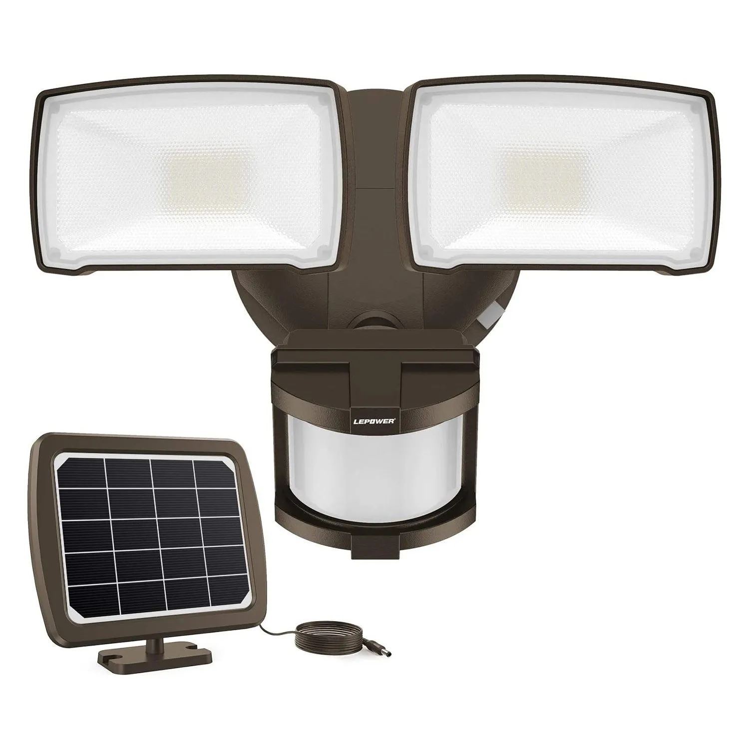 Lepower-tec Solar Powered Motion Sensor Security Flood Light Adjustable Heads 1000lm