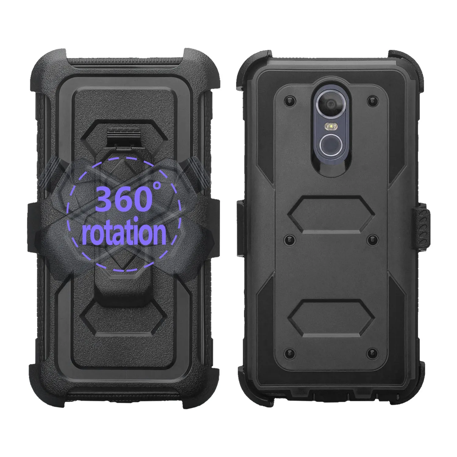 LG Stylo 4 Case, Stylo 4 Plus, Q StylusTriple Protection 3-1 w/ Built in Screen Protector Heavy Duty Holster Shell Combo Case - Black