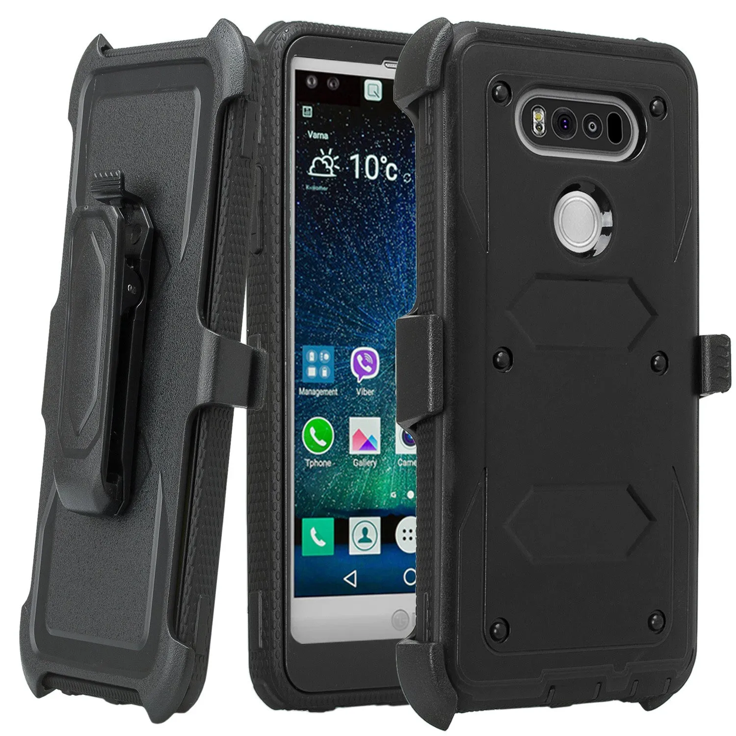 LG V20 Case, Heavy Duty Armor Holster [Built in Screen Protector] Hybrid Combo for LG V20 - Black