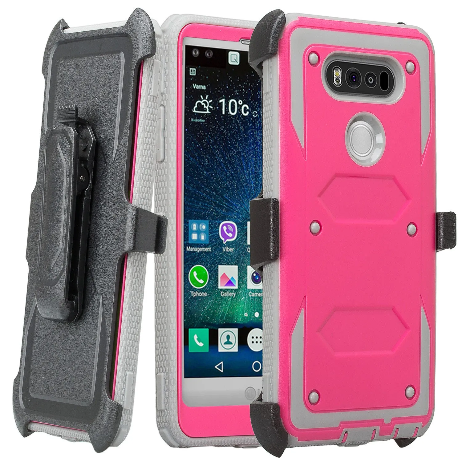 LG V20 Case, Heavy Duty Armor Holster [Built in Screen Protector] Hybrid Combo for LG V20 - Hot Pink