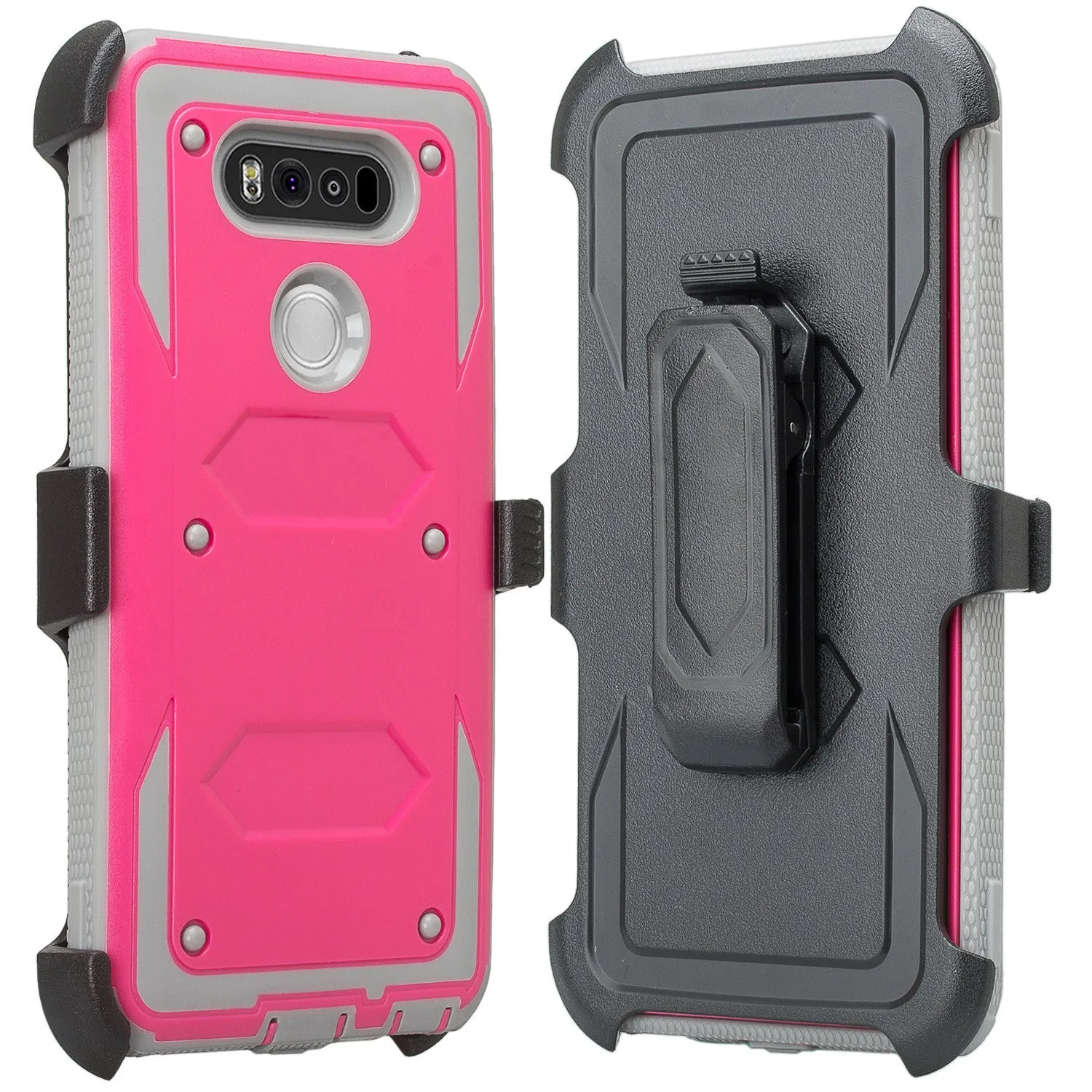 LG V20 Case, Heavy Duty Armor Holster [Built in Screen Protector] Hybrid Combo for LG V20 - Hot Pink