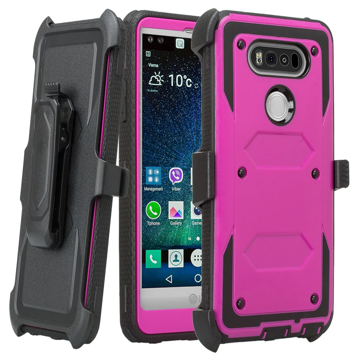LG V20 Case, Heavy Duty Armor Holster [Built in Screen Protector] Hybrid Combo for LG V20 - Purple