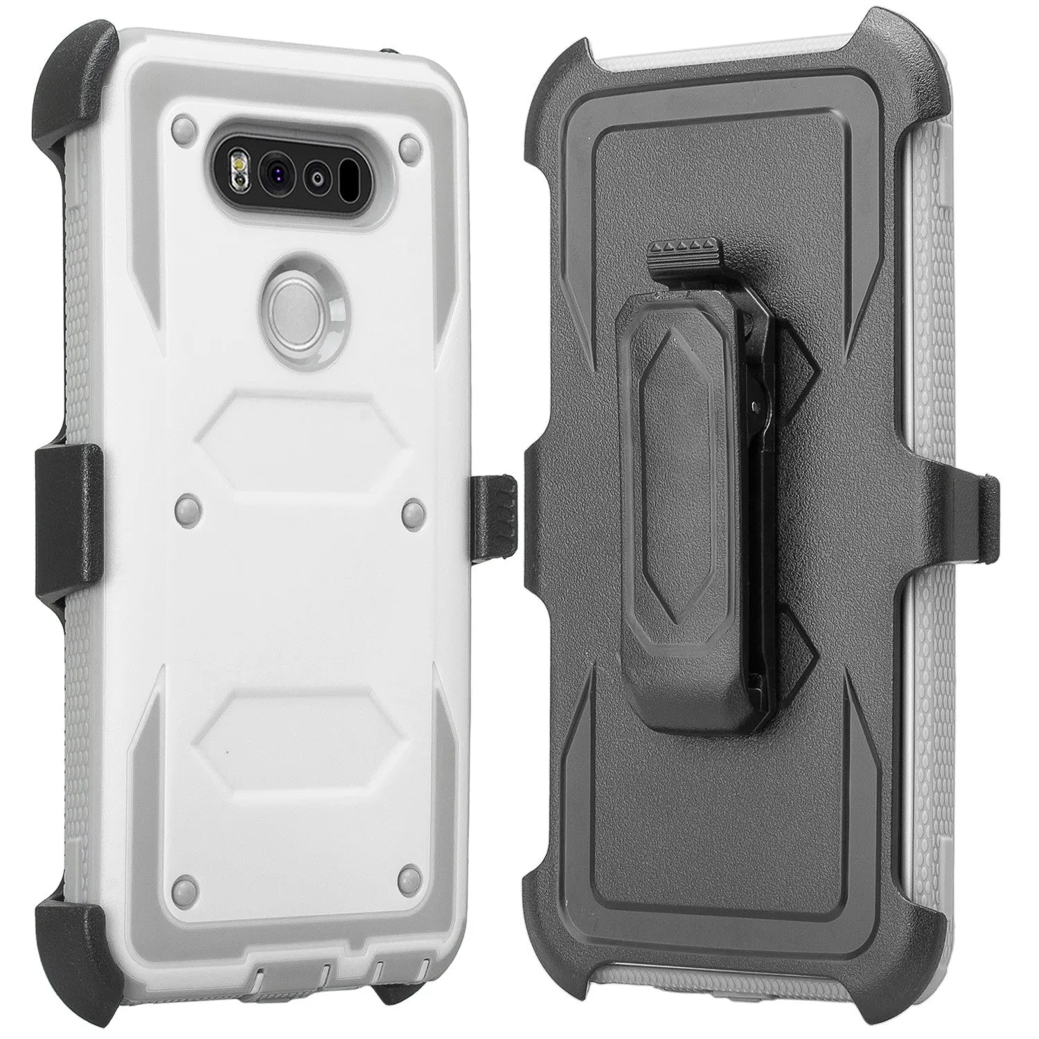 LG V20 Case, Heavy Duty Armor Holster [Built in Screen Protector] Hybrid Combo for LG V20 - White