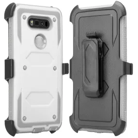 LG V20 Case, Heavy Duty Armor Holster [Built in Screen Protector] Hybrid Combo for LG V20 - White