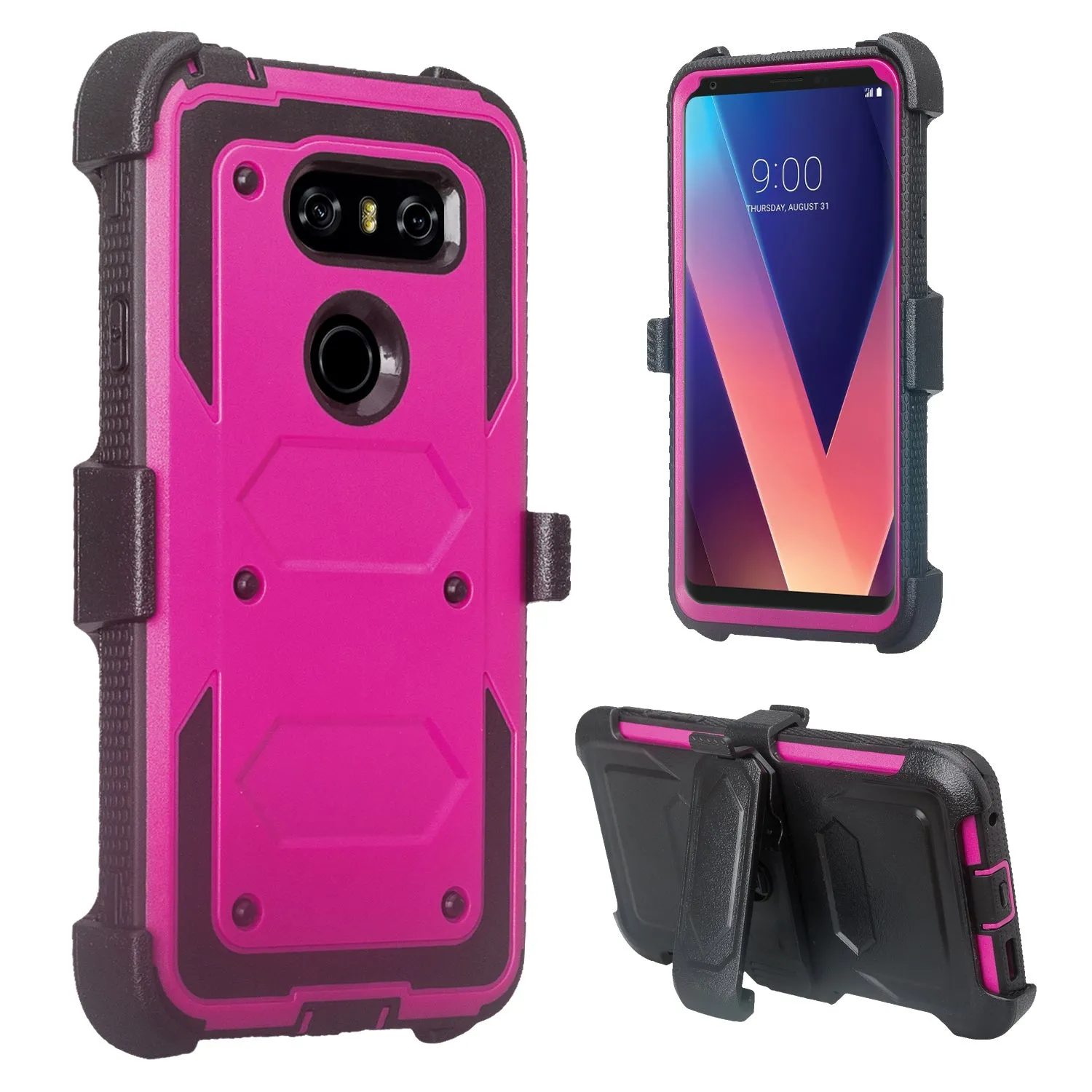LG V30 Case, V30 Plus, Triple Protection [ Built in Screen Protector ] Heavy Duty Holster Shell Combo Clip Cover - Purple