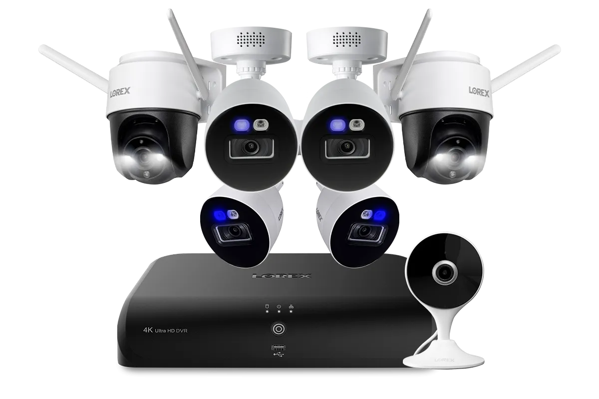 Lorex Fusion 4K 12-Camera Capable (8 Wired   4 Fusion Wi-Fi) 2TB Wired DVR System with 4 Smart Deterrence Cameras, 2K Indoor Wi-Fi Camera and Two 2K Pan-Tilt Outdoor Wi-Fi Security Cameras